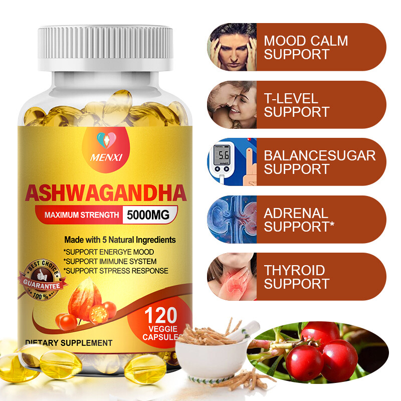 Organic Ashwagandha Capsules 5000mg Strong Stress & Adrenal Support 360 Capsules