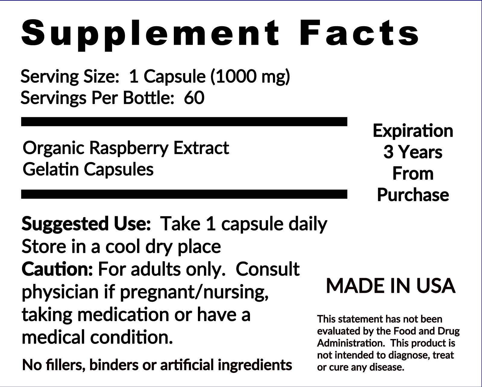 Organic Raspberry Extract daily nutrition vitamins antioxidant bone/skin health