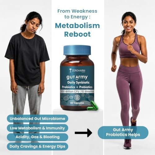 ZEROHARM Gut Army Probiotics Prebiotics 100 Billion CFU 60 Capsules
