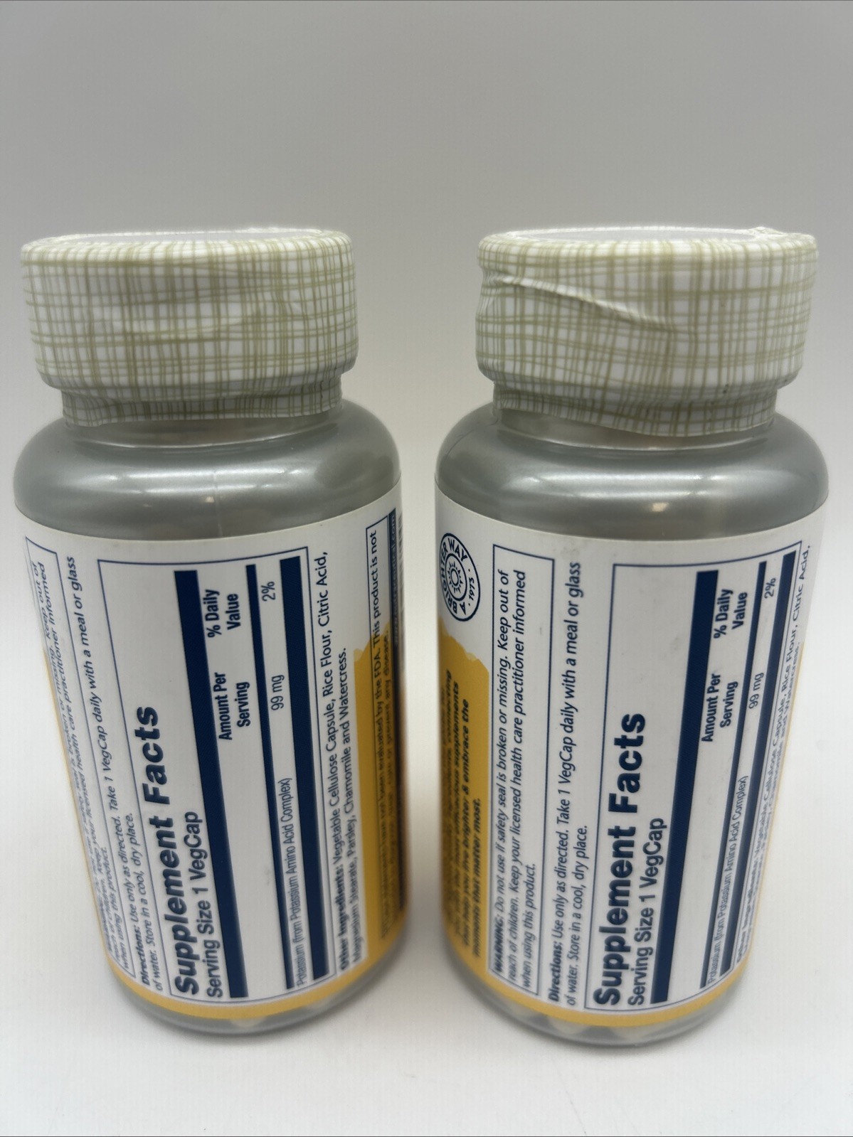 Solaray Potassium Supplement 99 mg 100 Ct. Eq. Lot Of 2 Exp. 02/2027