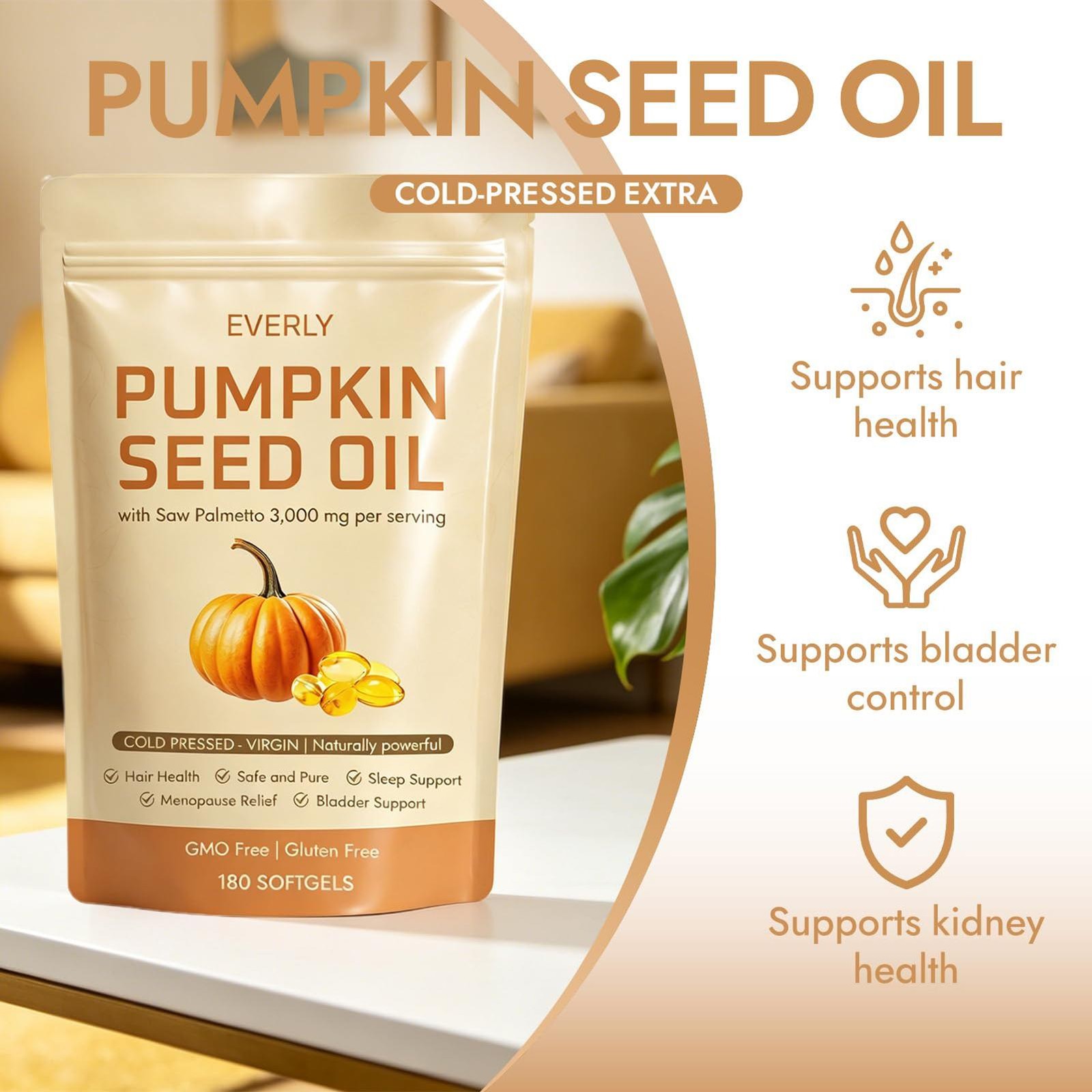 3 Pack Pumpkin Seed Oil 3000mg 180 Softgels Cold Pressed Virgin Saw Palmetto –