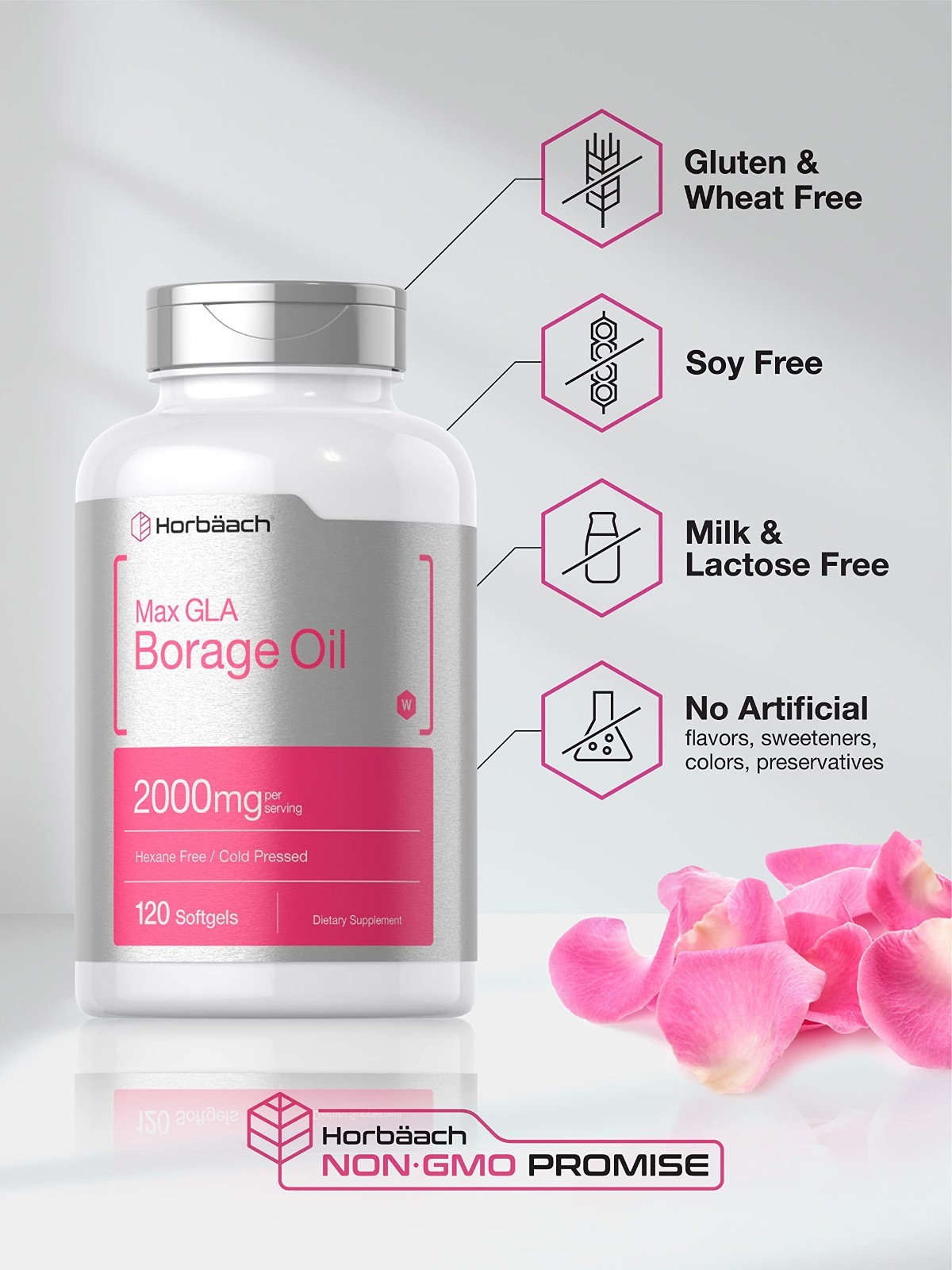 Borage Oil Capsules 2000mg | 120 Softgels | 320mg GLA | Cold Pressed Seed Oil Su