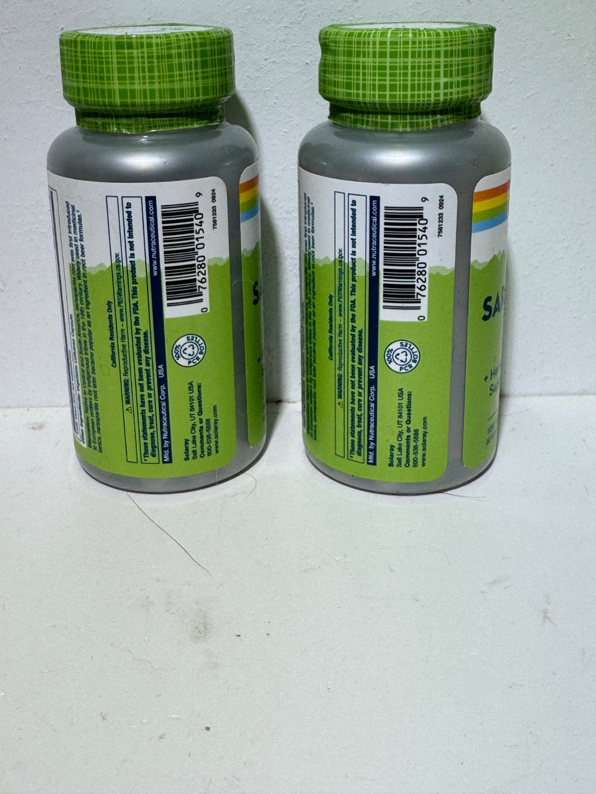 2 pack Sarsaparilla Root, Veg Cap (Btl-Plastic) 450mg 100ct 06/2028