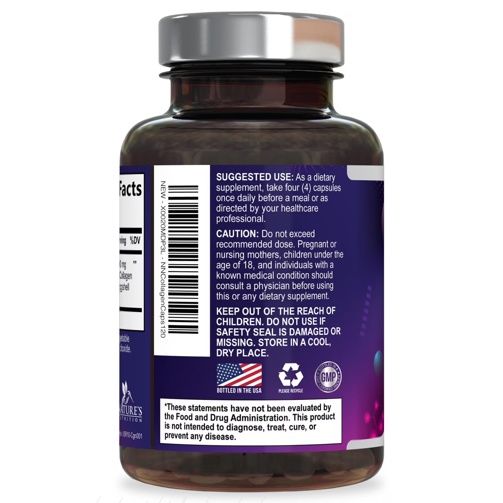 Collgen hydrolyzed Peptide 120 capsules Hair Skin Nails Wrinkles Capsules