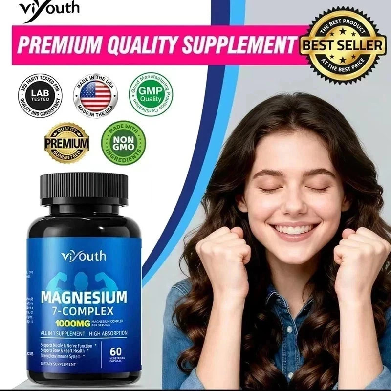 Viyouth 3PCS Magnesium 7 Complex Capsules 60 Count Sleep Support Bone Health