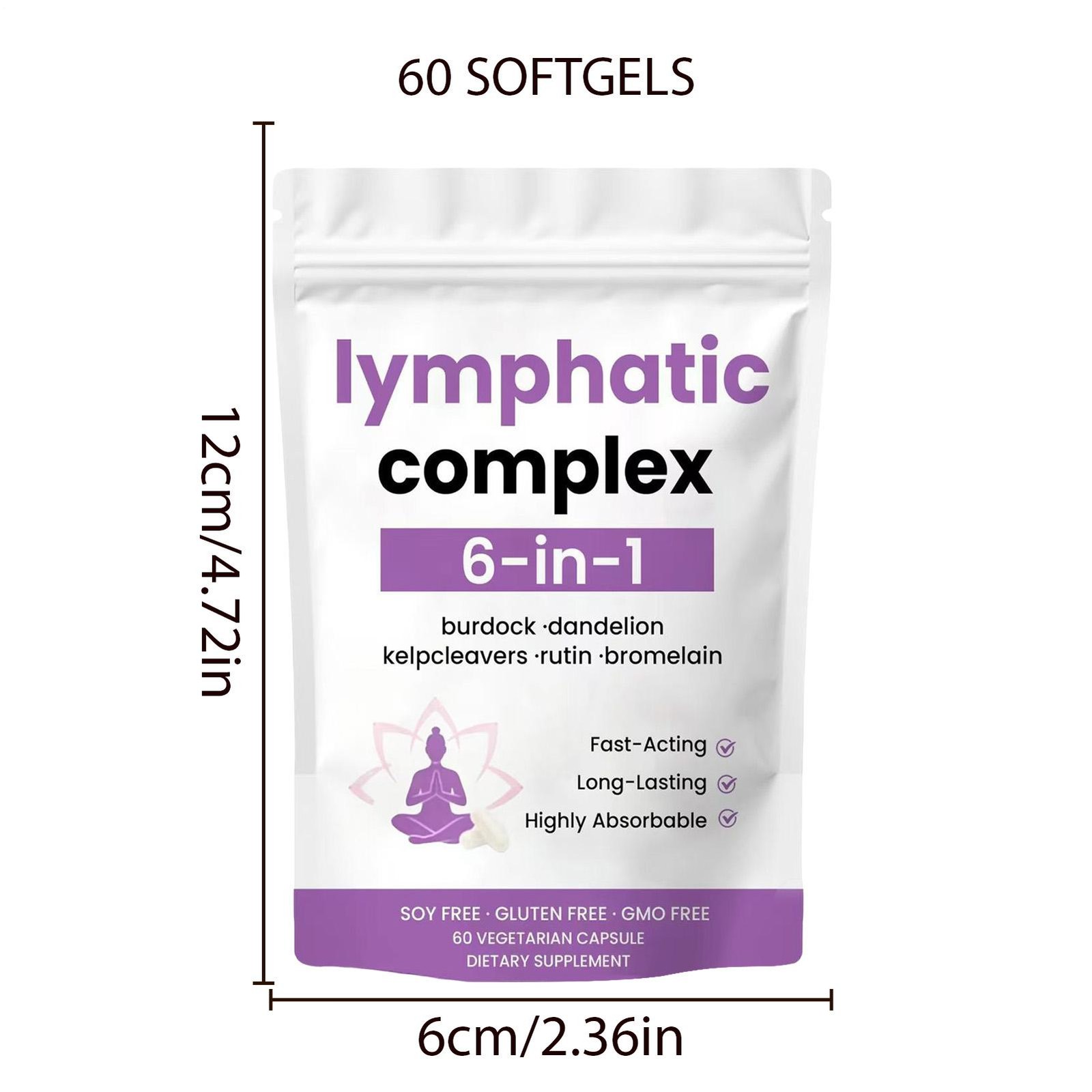6-in-1 Lymphatic Complex Drainage Supplement Dandelion Burdock Bromelain