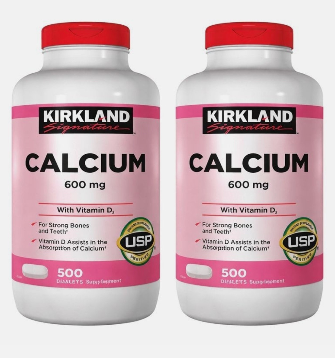 2 PACK Kirkland Signature Calcium 600 mg + D3, 500-count EXP 04/2028