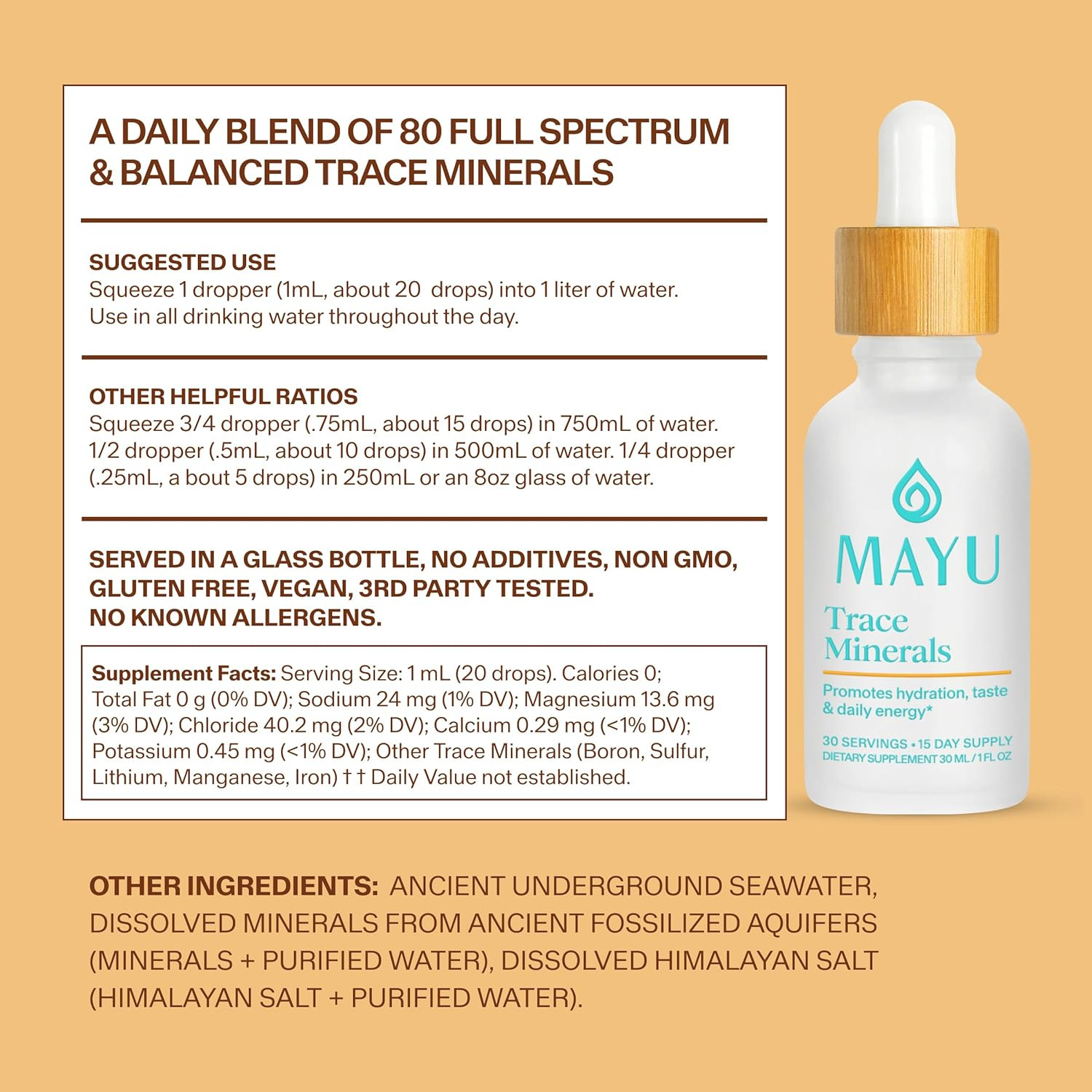 MAYU Trace Mineral Drops – 1 Bottle – 80+ Full-Spectrum Ionic Minerals for Water