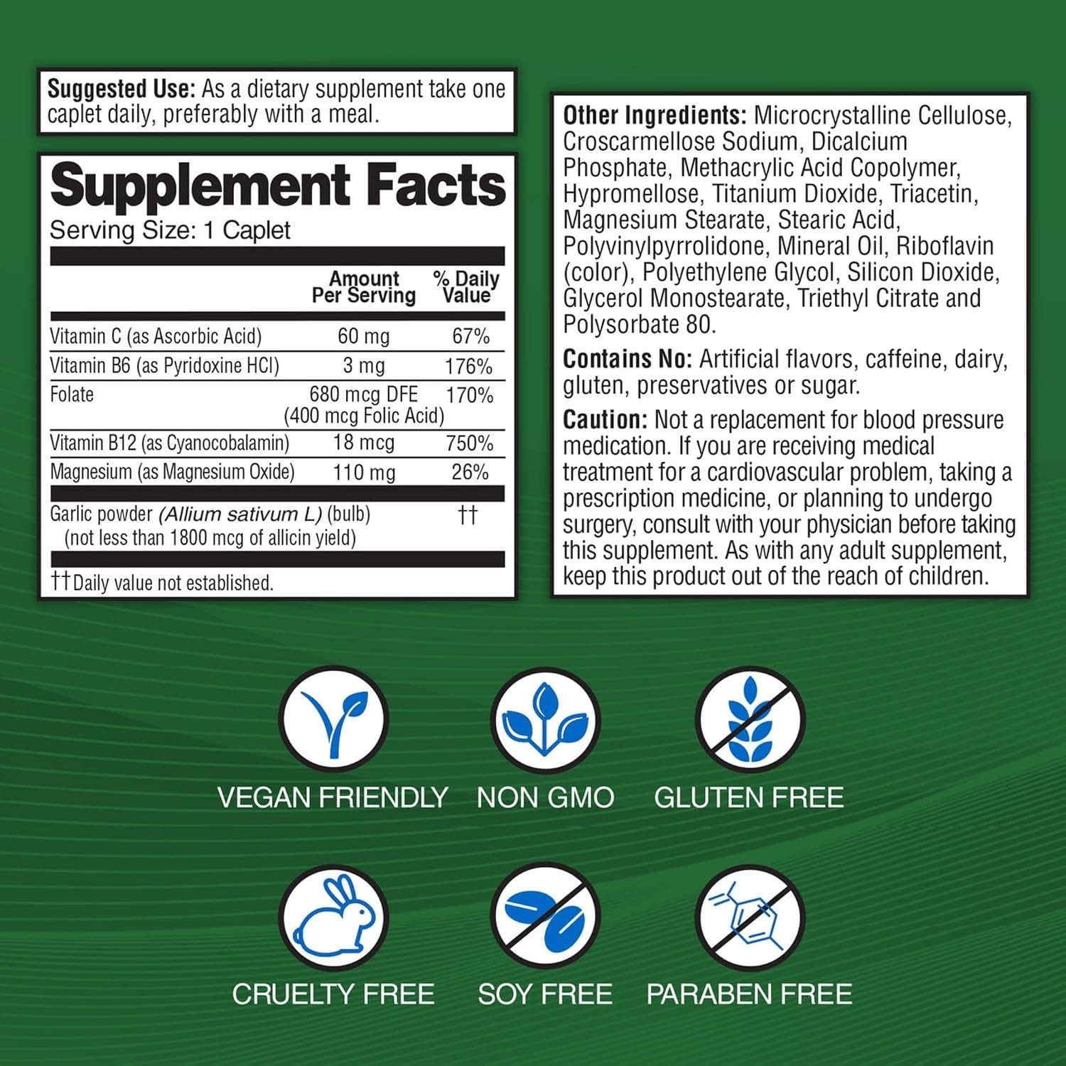 Odorless Garlic Extract for Heart Health – 60 Caplets