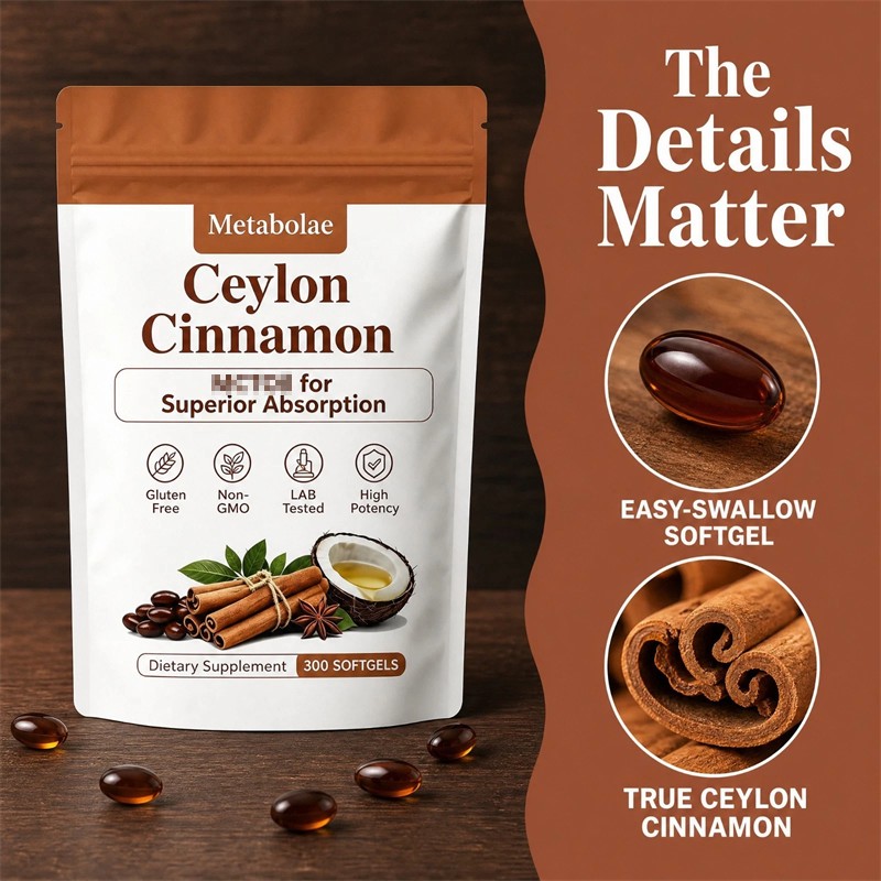 Metabolae Ceylon Cinnamon Capsules With MCT Oil, Non-GMO, Gluten Free, 300pcs