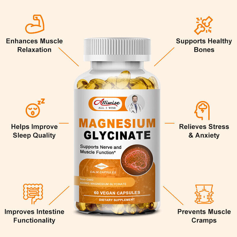 400MG Magnesium Glycinate High Absorption,Improved Sleep,Stress & Anxiety Relief