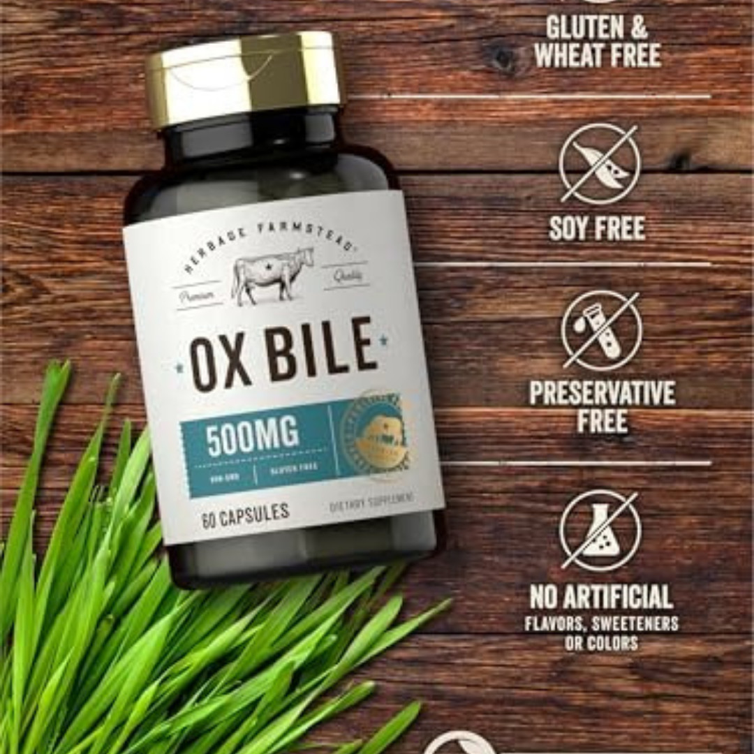 Ox Bile Supplement 500Mg 60 Capsules Digestive Enzyme Non-Gmo & Gluten Free by H