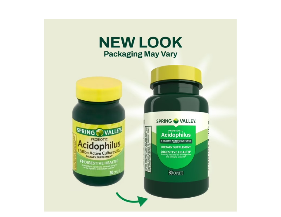 4 PACK Spring Valley Probiotic Acidophilus Caplets for Digestive Health