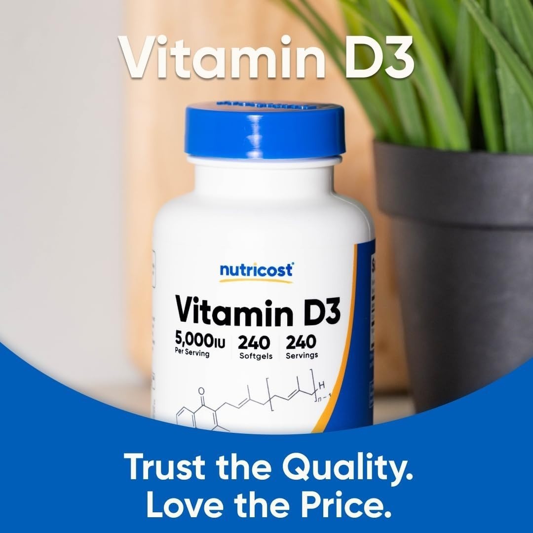 Nutricost Vitamin D3 5000 IU 240 Softgels High Potency Bone Support Gluten Free