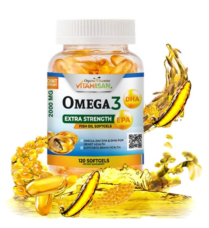 Omega 3 Fish Oil 2000mg – Heart, Brain & Joint Support – 120 Softgels – USA Made