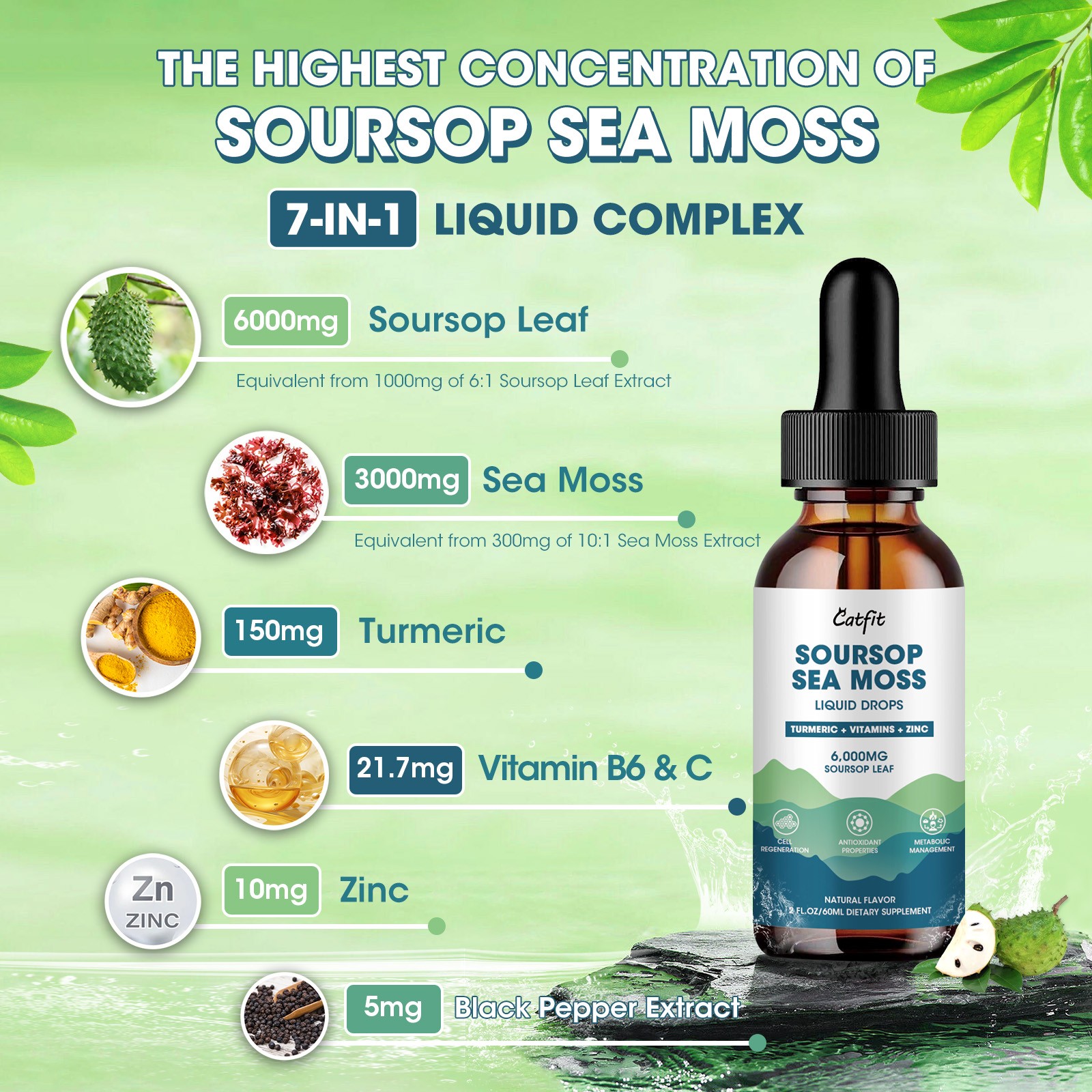 Sea Moss Soursop Leaves Extract with Turmeric Black Pepper Liquid Drop 60ML