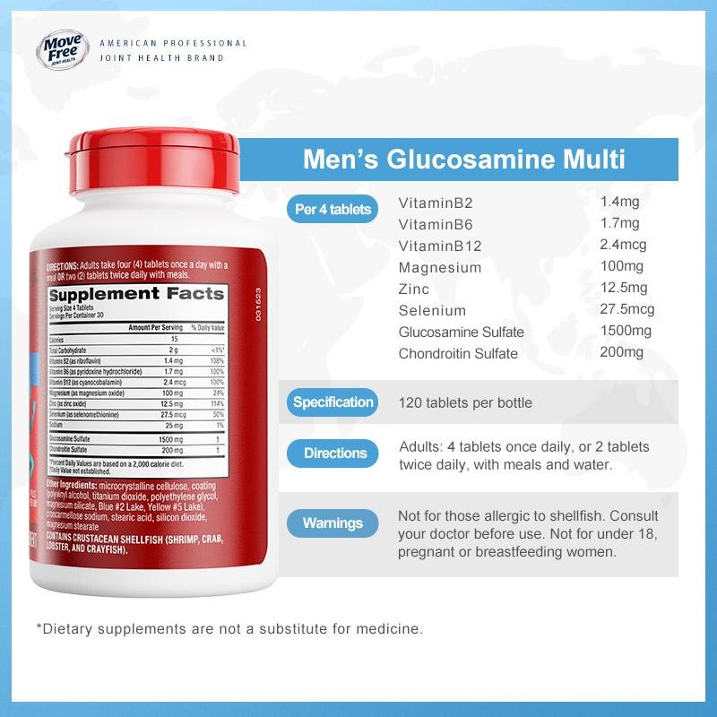 Move Free Enhanced 7-in-1 Glucosamine Chondroitin Multivitamins for Men, 120Tabs