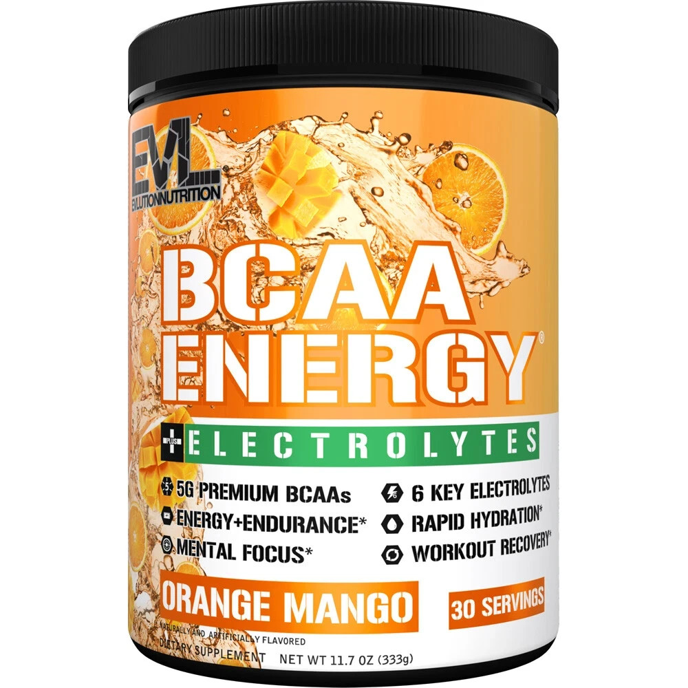 EVL BCAA Energy + Electrolytes: Energy Boosting Amino Acid Powder, Orange Mango