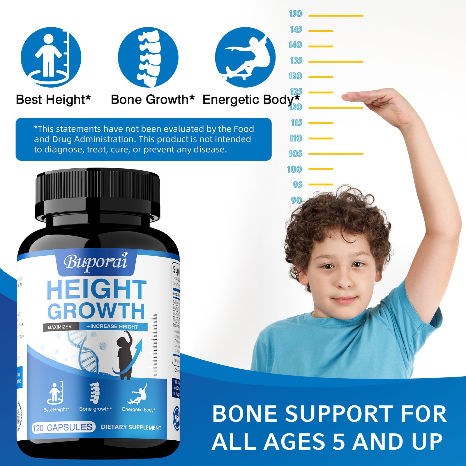 Height Growth – Increase Bone Growth Adults, Teens & Kids, Calcium, Vitamin D3