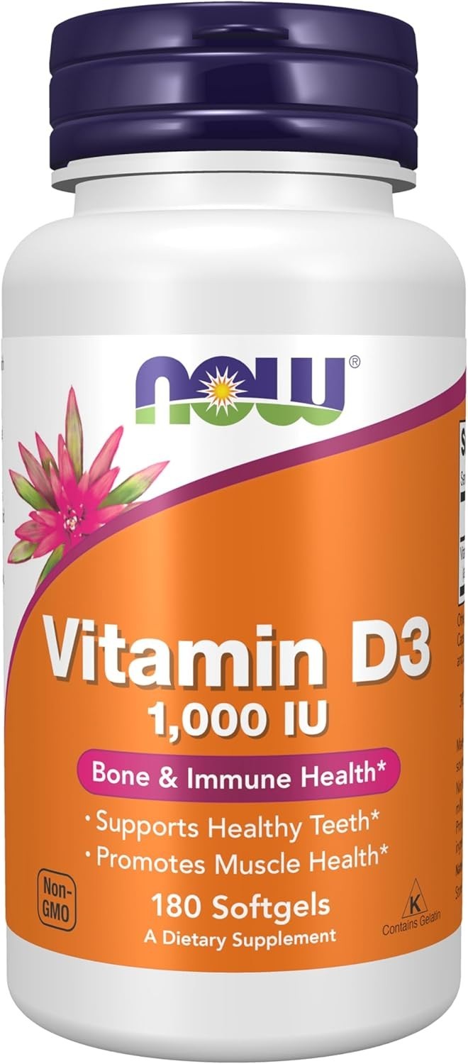 NOW Supplements, Vitamin D-3 1,000 IU, High Potency, 180 Count