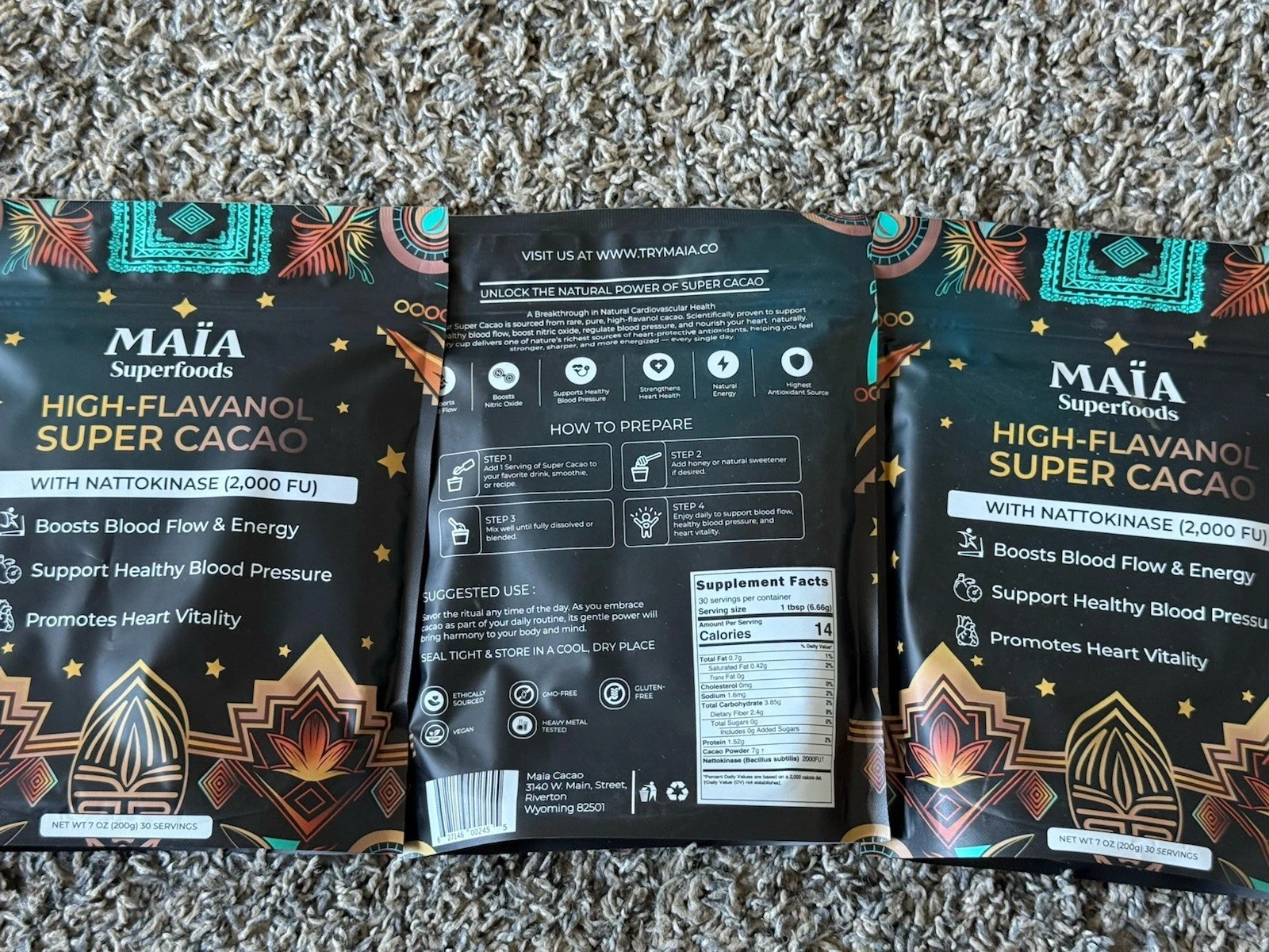 3 x MAIA High-Flavanol Super Cacao Cardiovascular Superfood 4oz. 30 Servings-New