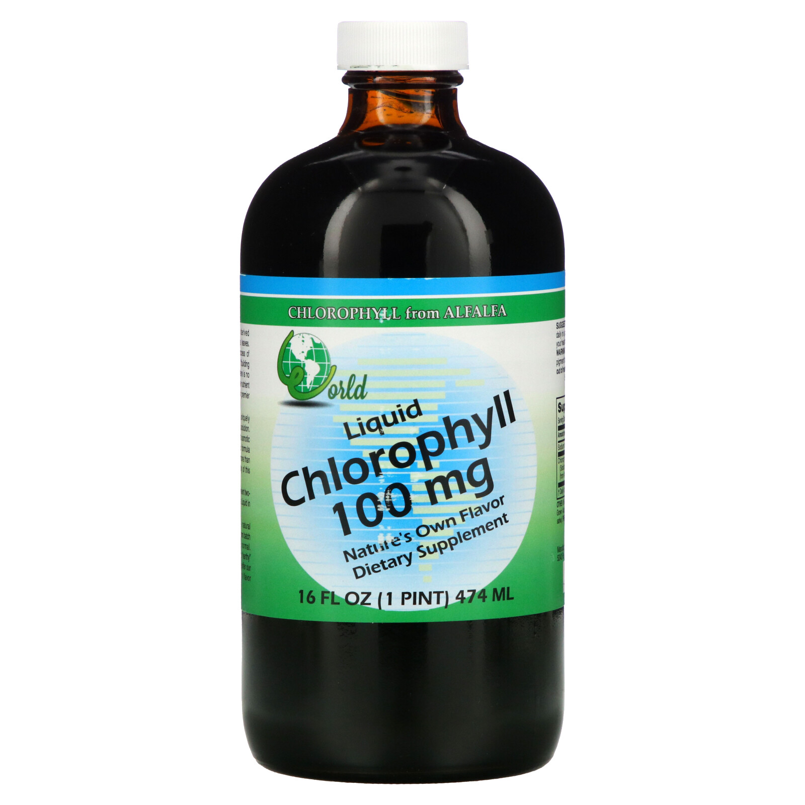 World Organic Liquid Chlorophyll 100 mg 16 fl oz 474 ml Preservative-Free