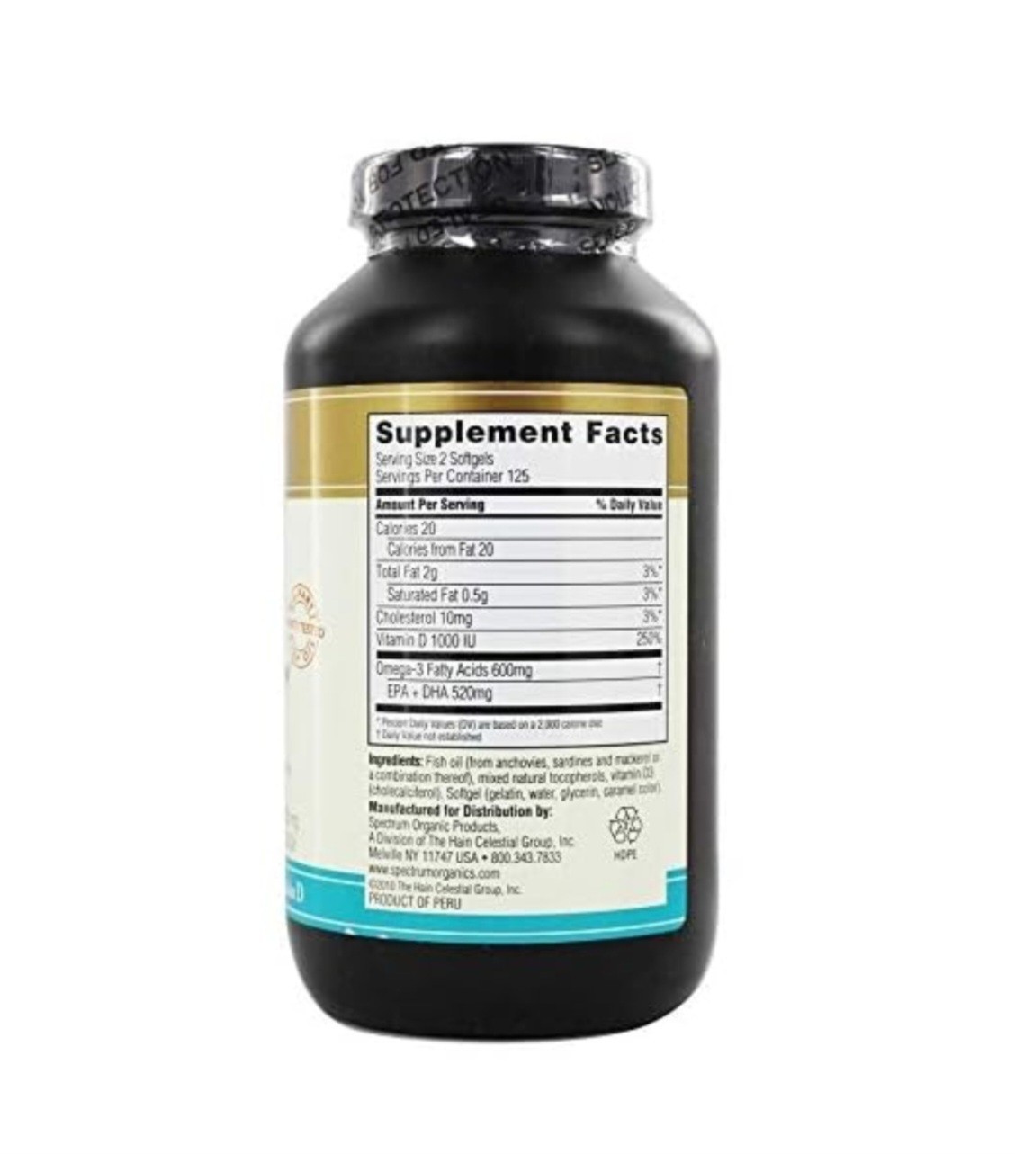 Spectrum Fish Oil + Vitamin D3 250 Softgels Purity Tested Neutral Flavor