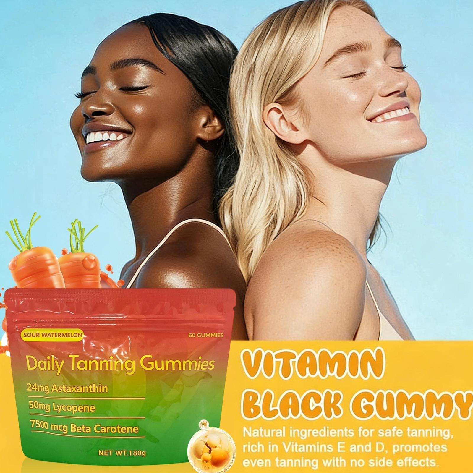 Improved Daily Tanning Gummies Supplement – 60 Gummies 30-Day Supply