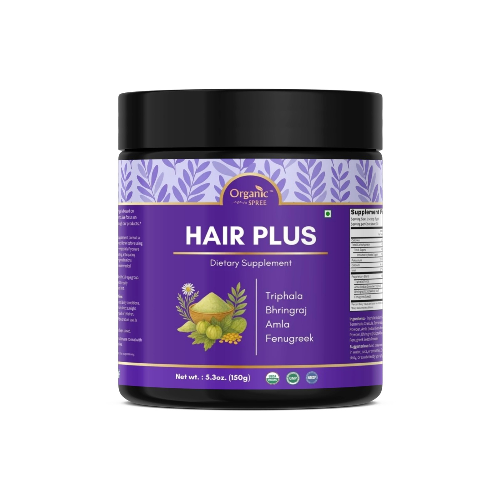Organic Spree Hair Plus Powder – 150 gm (5.3oz) | USDA Organic Certified | Ay…