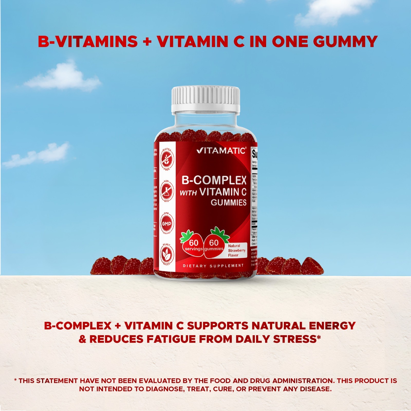(3 Pack) Vitamatic Vitamin B Complex Gummies with Vitamin C & Inositol
