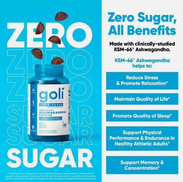 3 BottlesGoli Zero Sugar Trio -ACV Ashwagandha & Probiotic Gummies60 Caps/Bottl