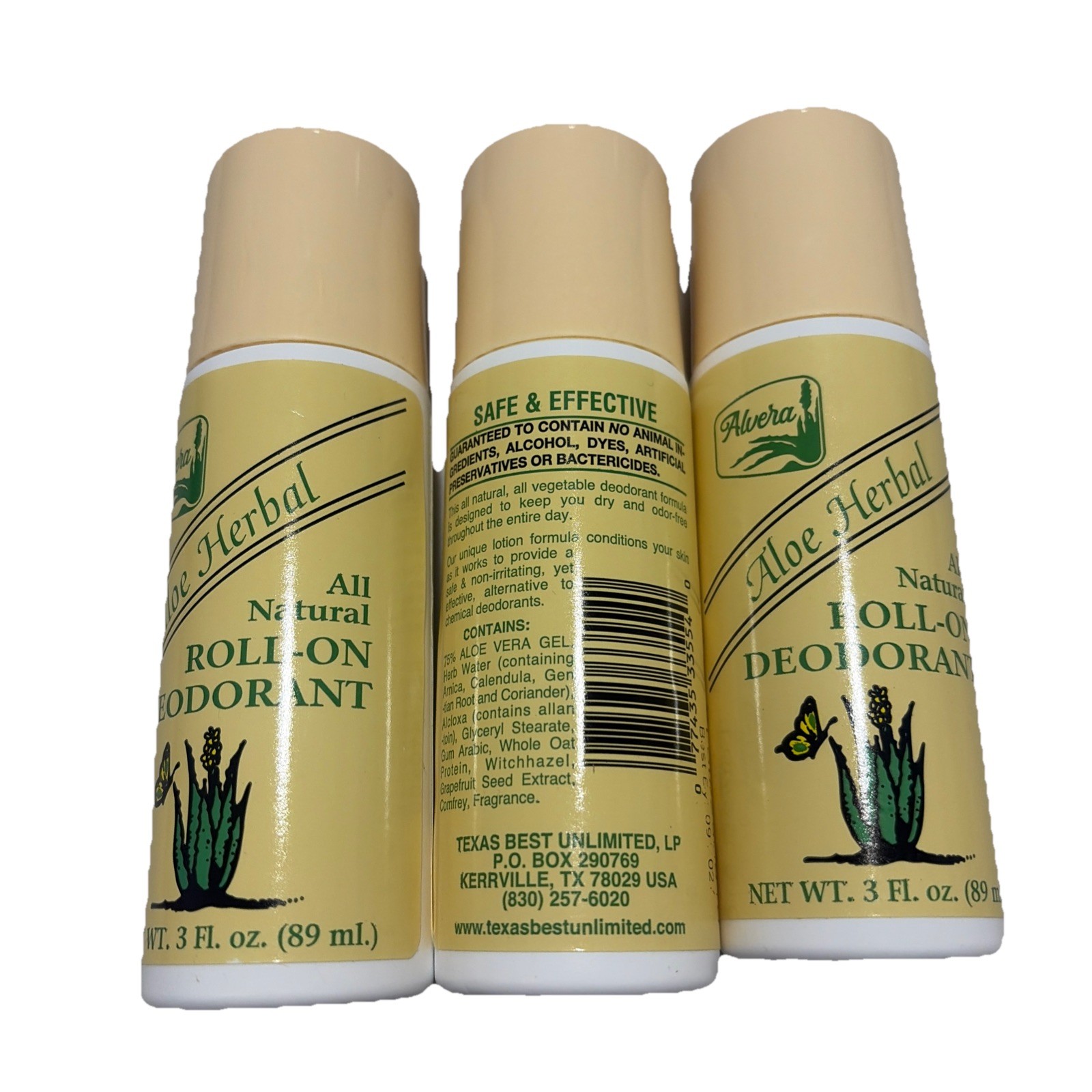 (Pack of 3) Alvera Aloe Herbal, Roll-On Deodorant, 3oz