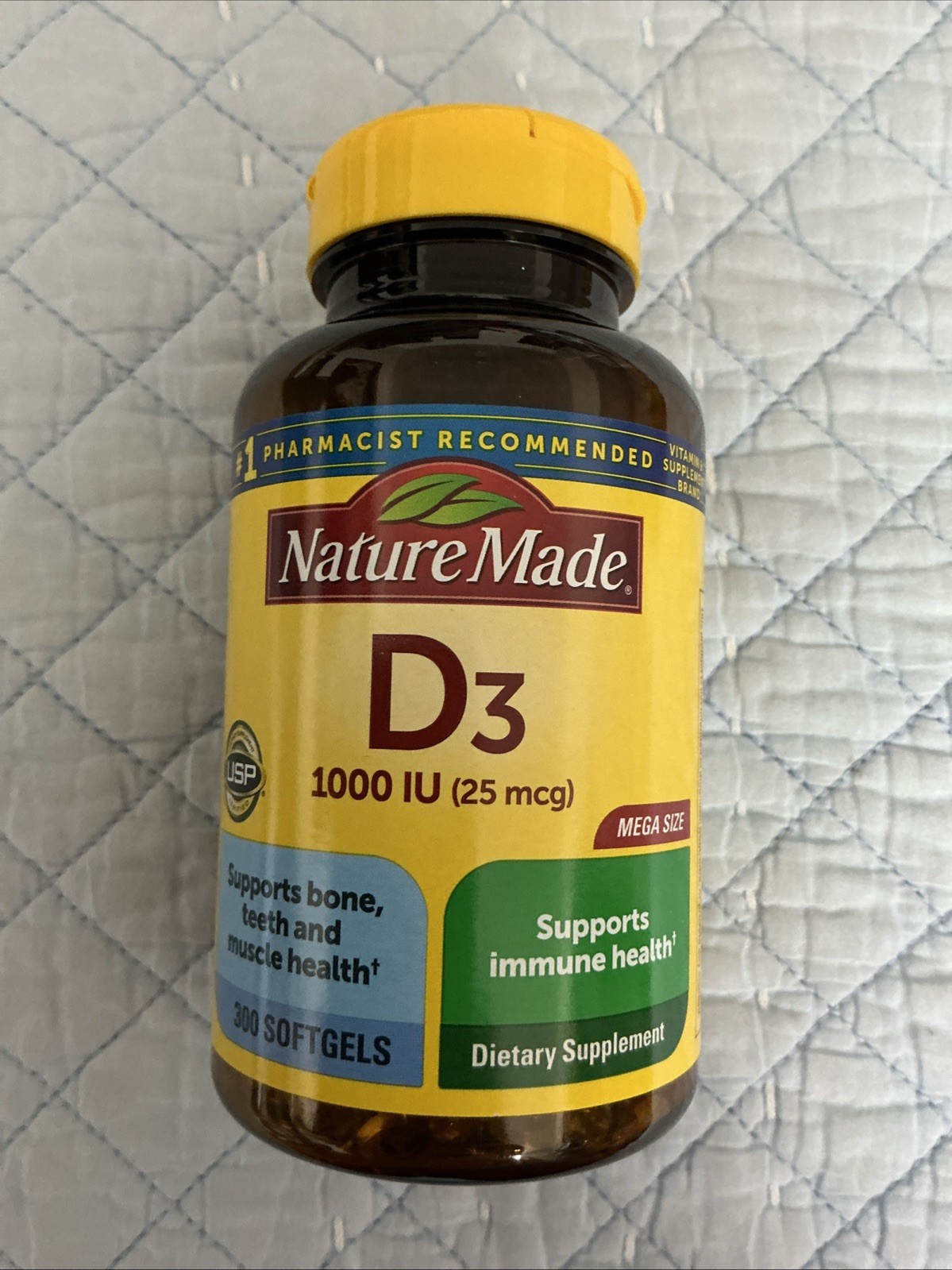 NEW Nature Made Vitamin D3 1000 IU(25 mcg)Bones Teeth Immune Health 300 Softgels