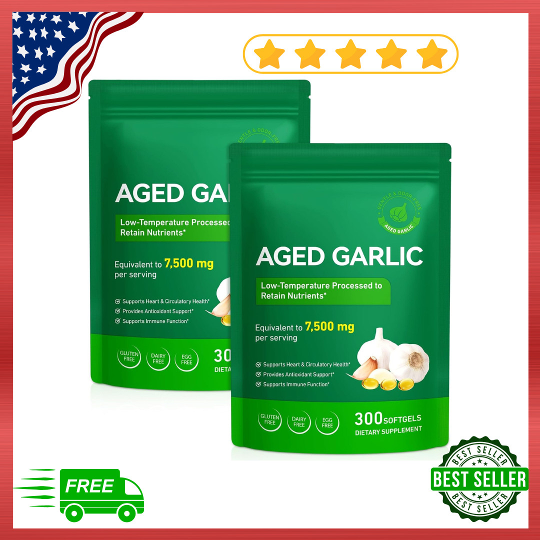 Best Aged Garlic Extract, 300 Softgels, 7500mg Odorless | Heart & Immune Pack 2