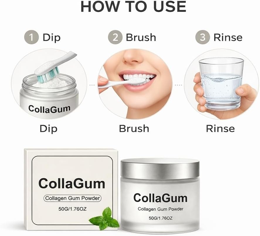 Collagen Tooth Powder for Daily Oral Care, Fine Powder Texture, 50g