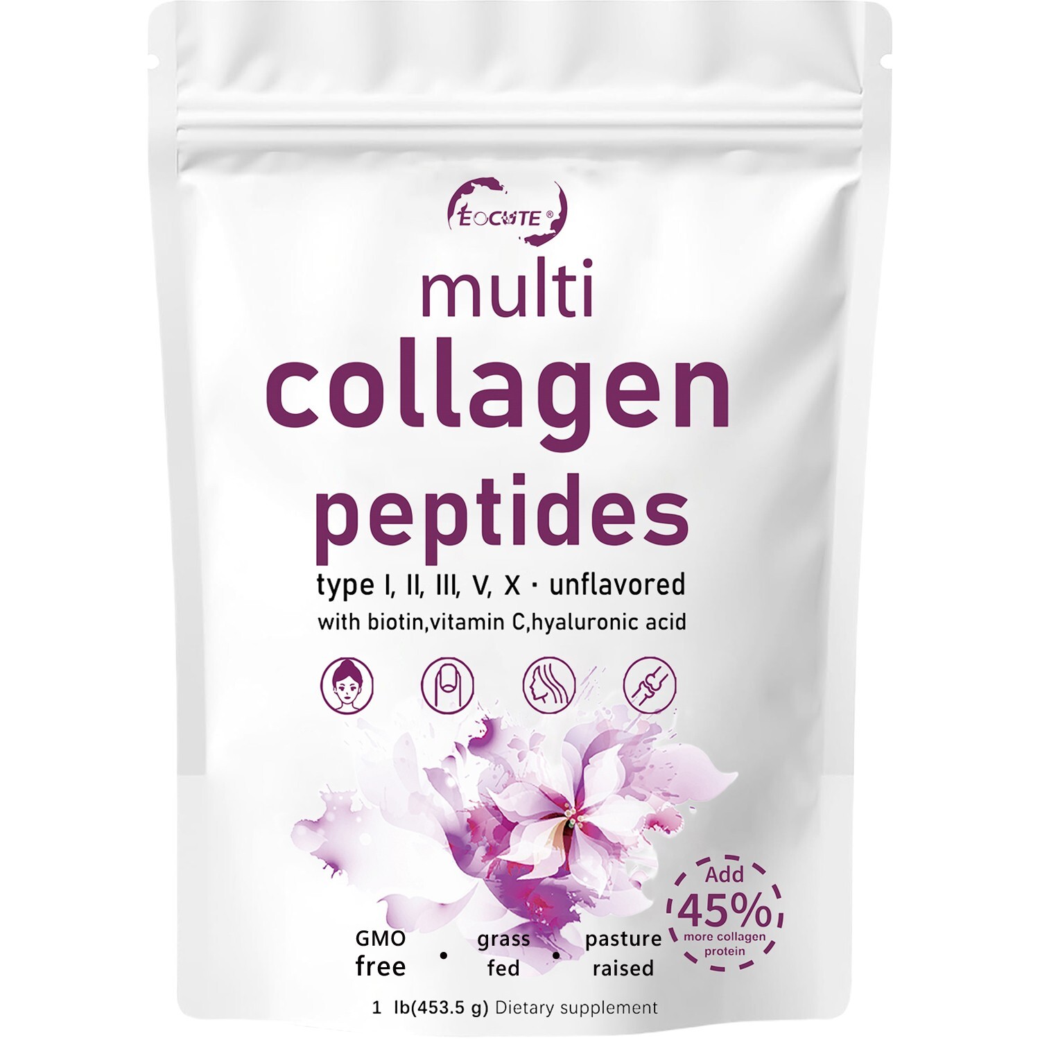 1 lb Multi Collagen Peptides Powder Hydrolyzed Protein Peptide Type I,II,III,V,X