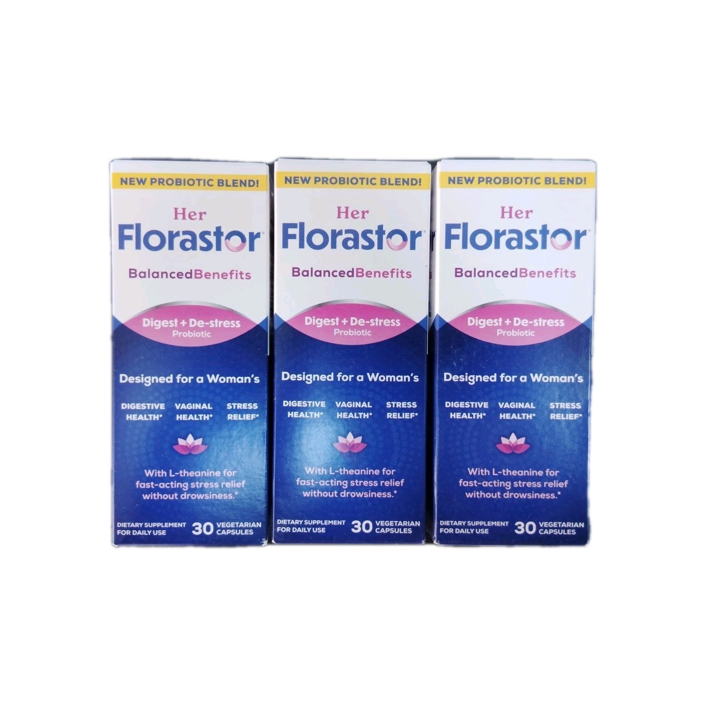 3 HER FLORASTOR BALANCED BENEFITS DIGEST DE-STRESS PROBIOTIC 30 X3 CAPS 8/2026