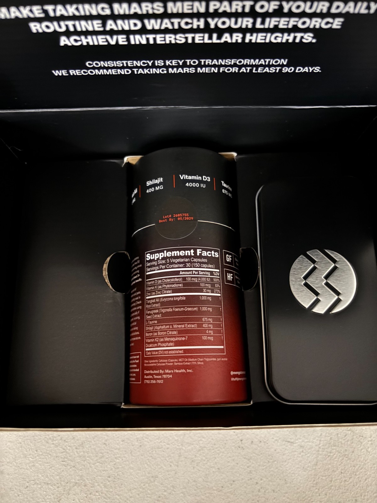 💪MARS MEN Testosterone Booster Men Natural Supplement 05/29 with Pill Tin