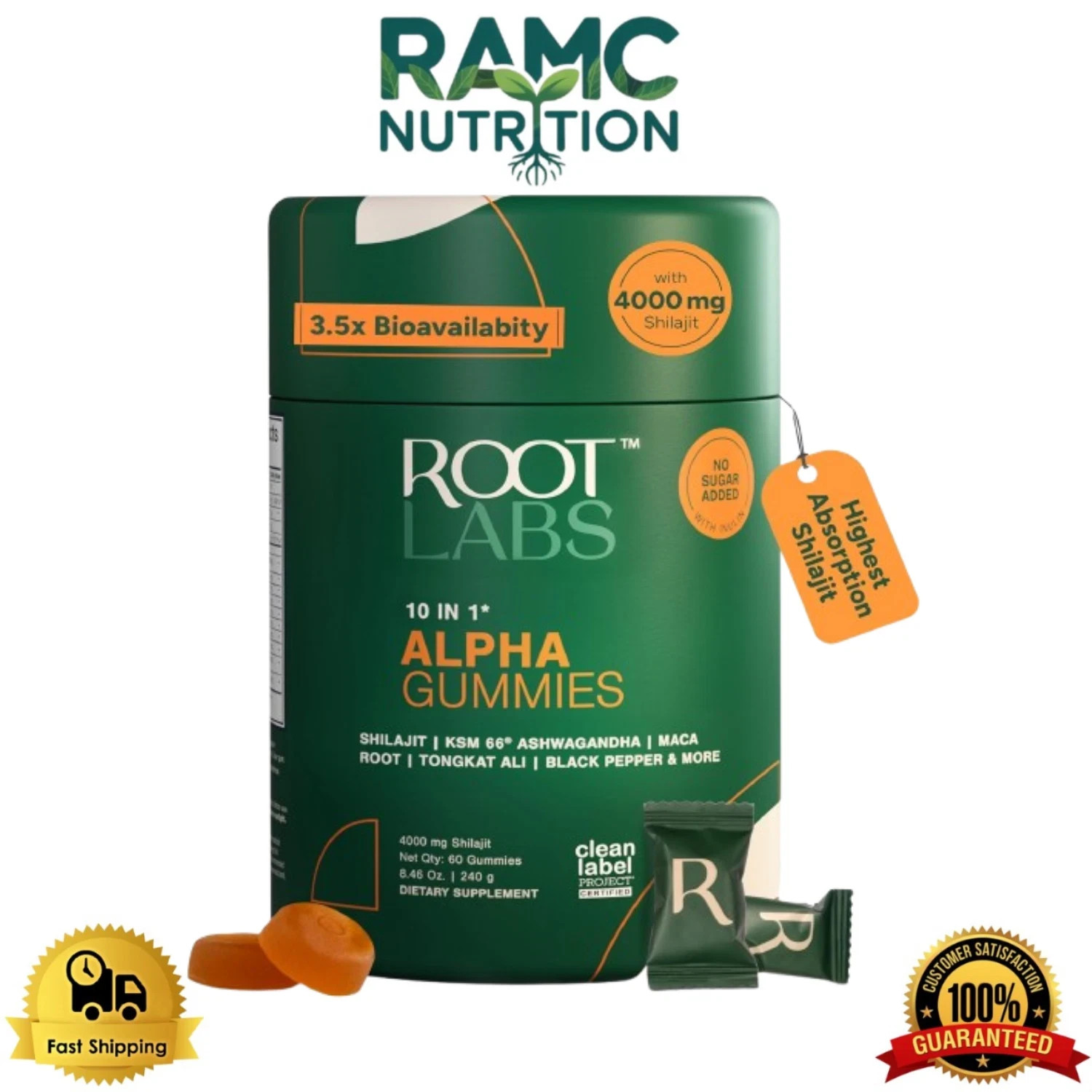 Root Labs Alpha Gummy Vitamins | 4000 mg Pure Himalayan Shilajit | 60 Gummy