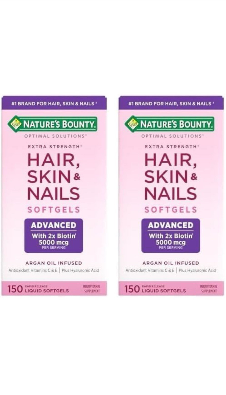 Nature’s Bounty 2 PACK – Hair Skin Nails Extra Strength Biotin/Exp. 2026+