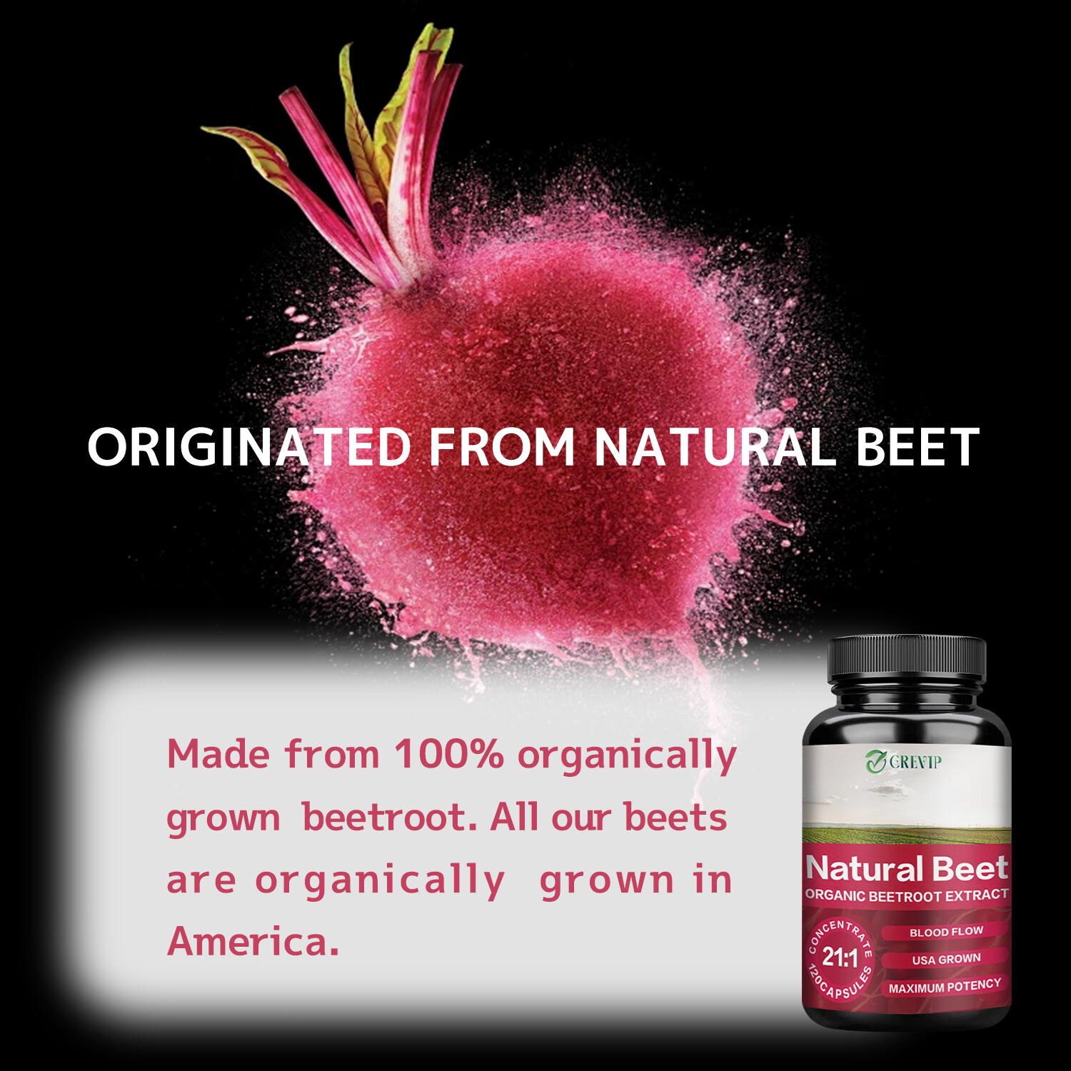 120pcs Natural Beet Capsules 1250mg-Organic Beetroot Extract,Healthy Circulation