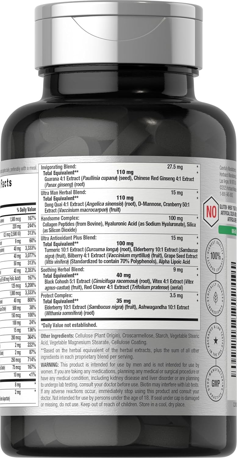 Men’s Multivitamin 50 Plus | 60 Caplets | Non-GMO & Gluten Free | by Horbaach