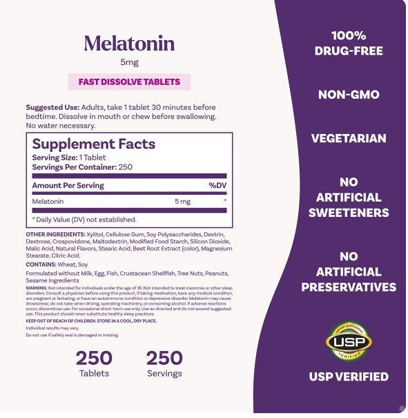 Natrol Melatonin 5 Mg Fast Dissolve Strawberry 250 Tablets Exp 3/2027