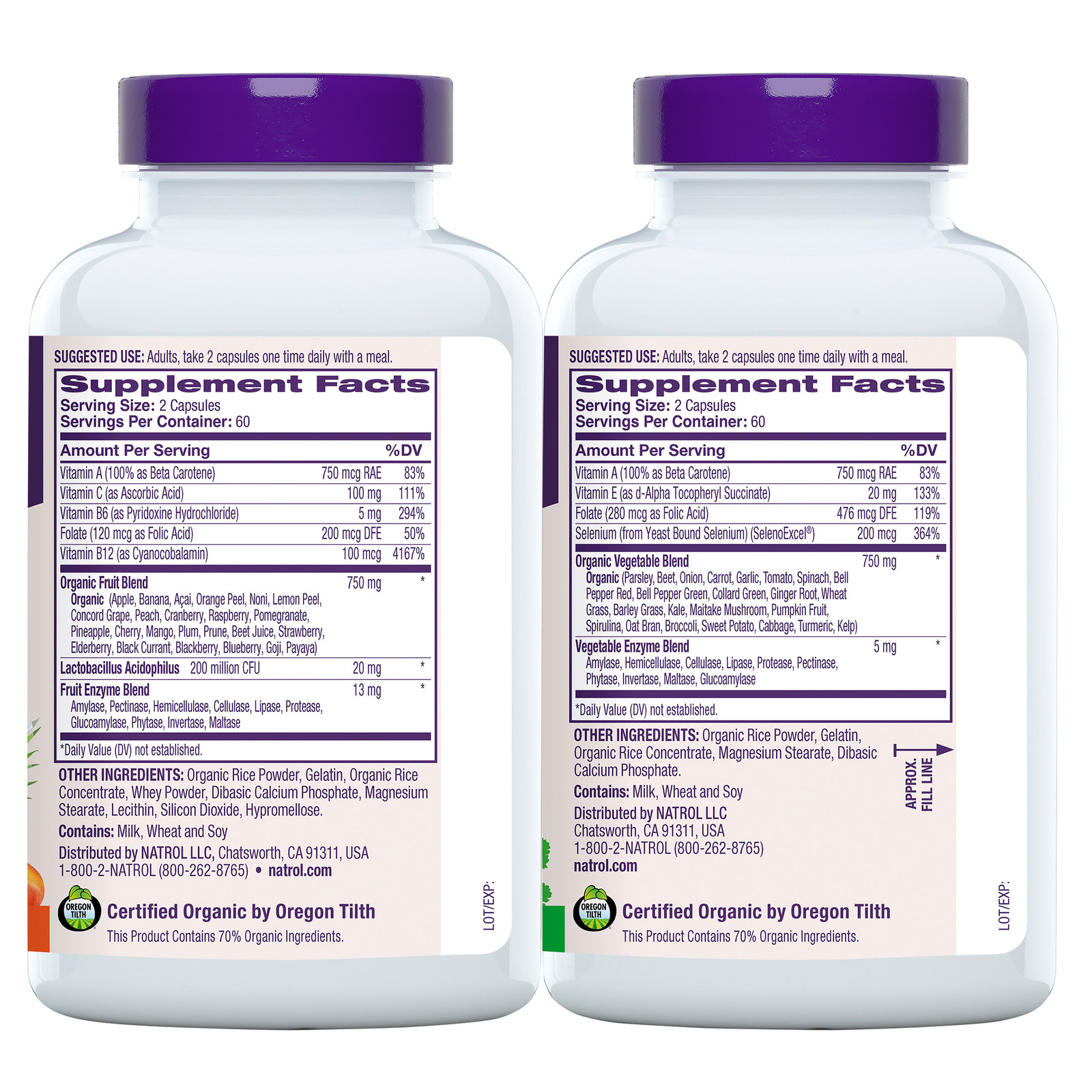 Natrol Juicefestiv Daily Fruit & Veggie, Certified Organic, 240 Capsules