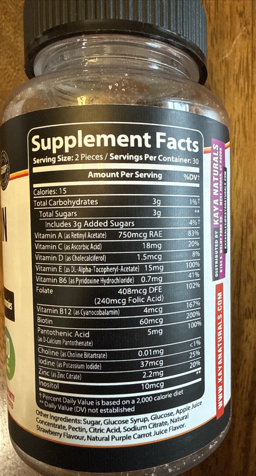 Kaya Naturals Adult Multi Vitamin Gummy, Biotin, Vitamin A, B-12, C & E,