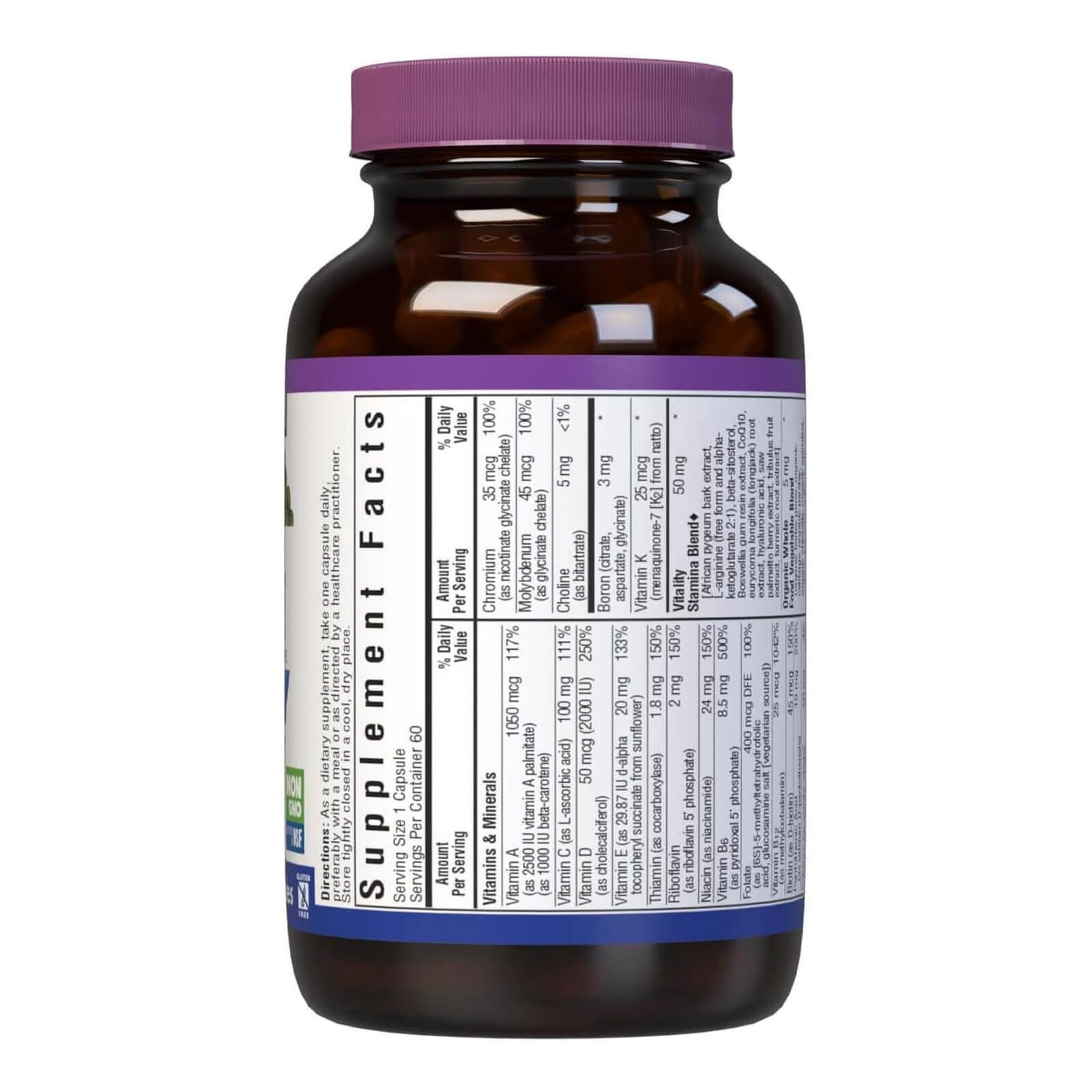 Bluebonnet One Mens One 40+ Whole Food-Based Multiple 60 Vegetable Caps, Non GMO