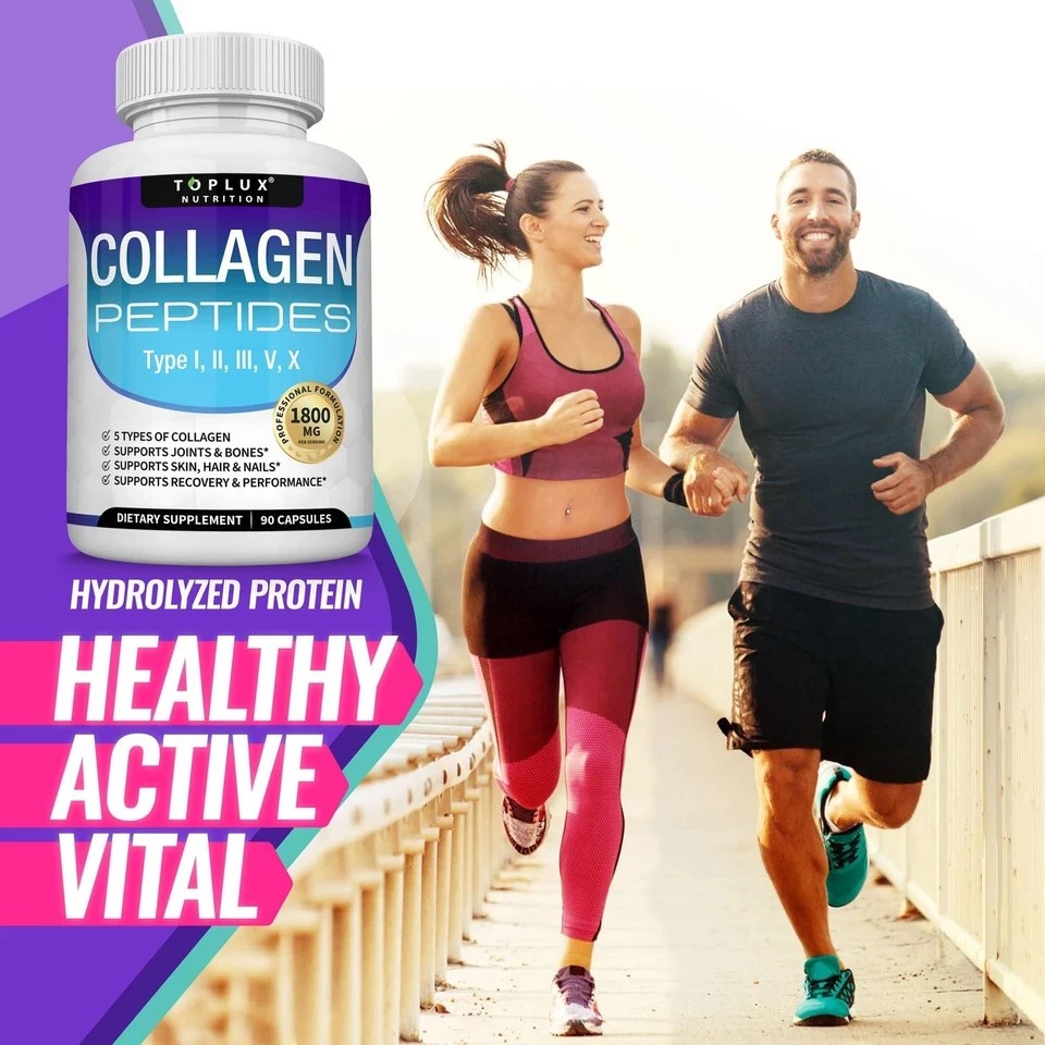 3pcs Toplux Multi Collagen Peptides 1800mg Types I II III V X 180 Capsules