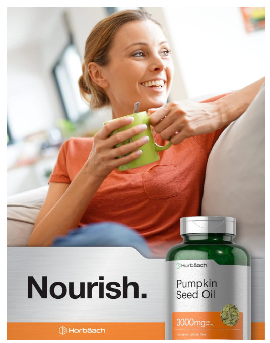 Pumpkin Seed Oil Capsules | 3000mg | 120 Softgels | Cold Pressed | by Horbaach