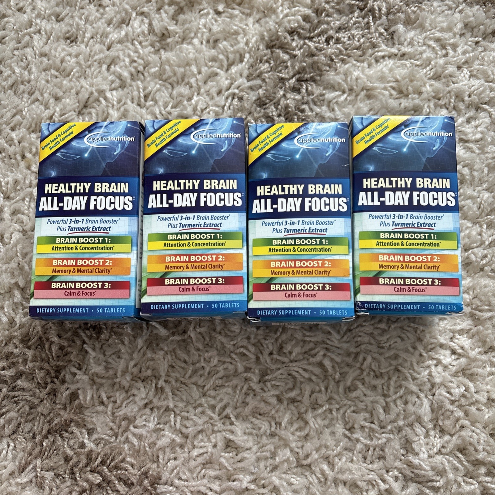 4 Pack – Applied Nutrition Healthy Brain All-Day Focus 50 Tablets/Box Exp 12/26