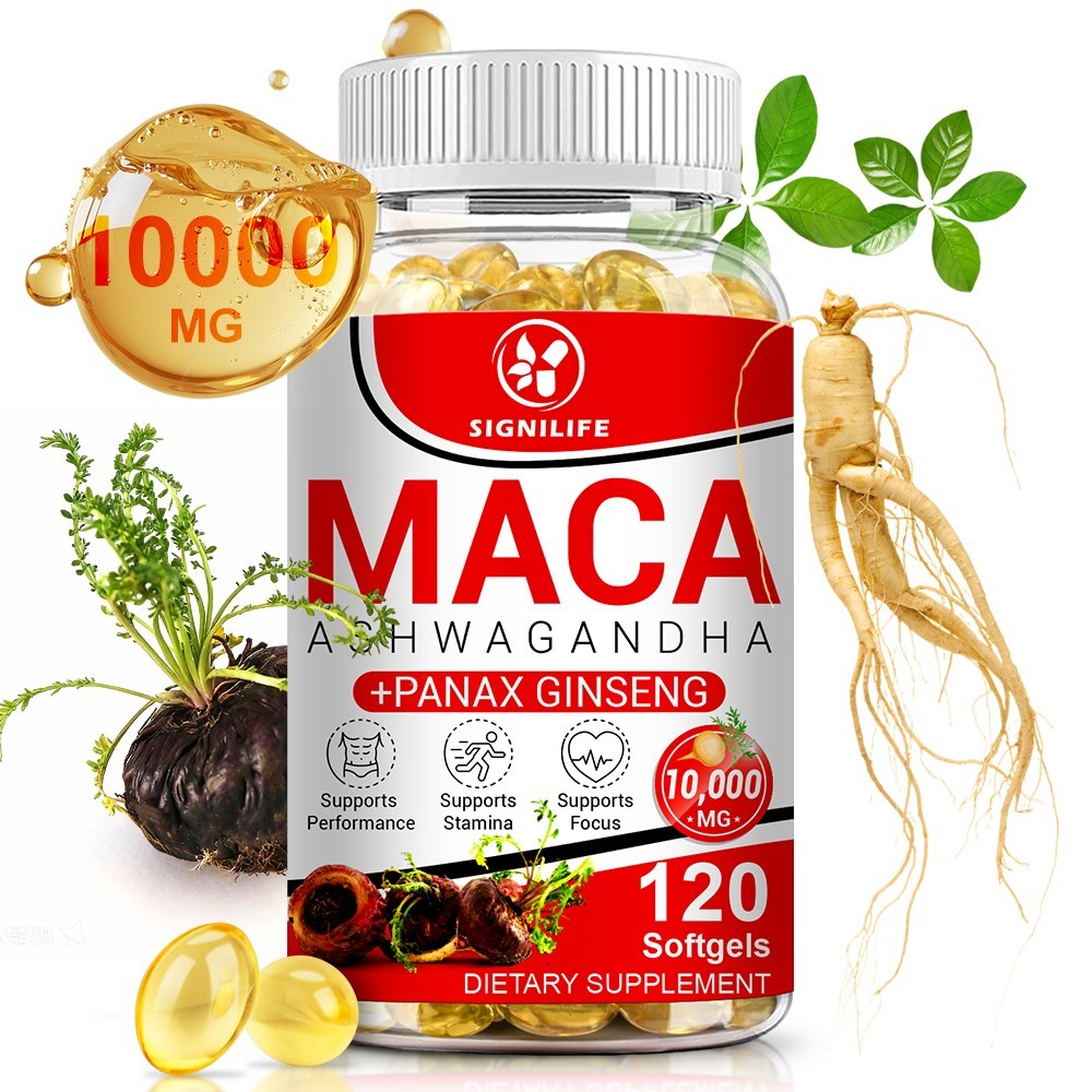 Organic Maca Root + Panax Ginseng 10000mg, Peruvian Maca Extract for Men & Women